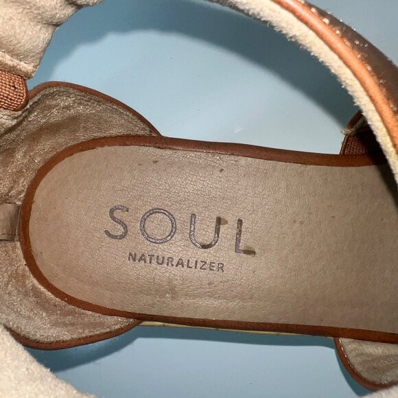 Soul Naturalizer Brown Sandal Wedges White Sole w/ Cork Womens Size 10W - Picture 10 of 15